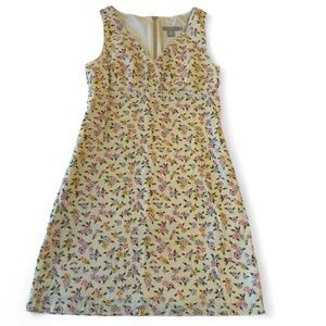 Vintage J.Crew Pale Yellow Floral Cotton Blend Dress Sleeveless Zipper Size 0